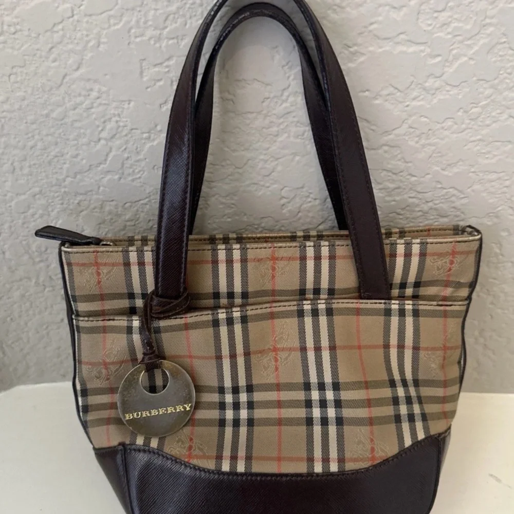 Vintage Burberry Nova Check Mini Tote Bag Beige Brown Y2K - Picture 3 of 15
